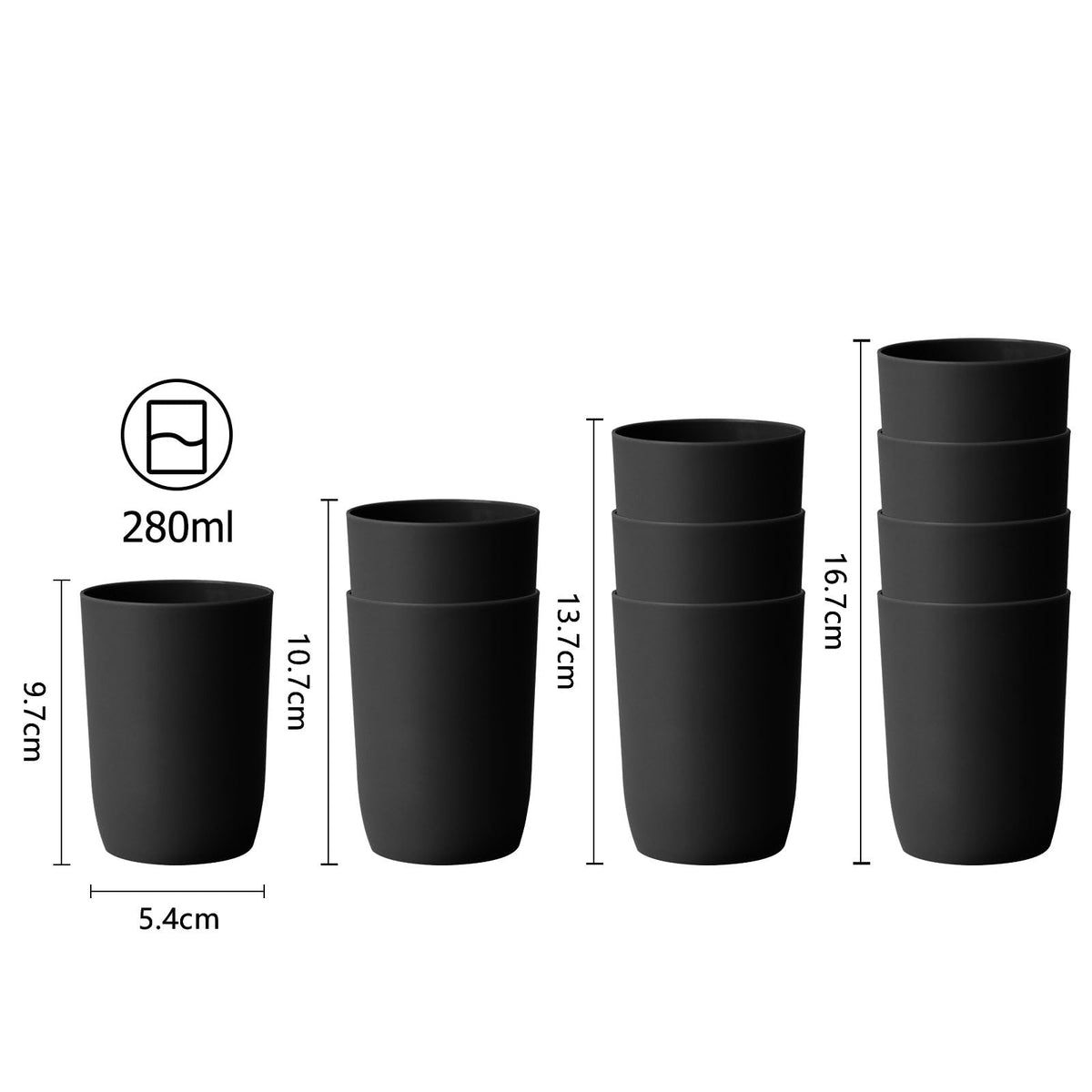 Qulable Plastic Cups Reusable Unbreakable Tumblers, Set of 4 Travel Mugs, Mouthwash Bathroom Cup Stackable, Plastic Water Cup 280ml for Adults Kids