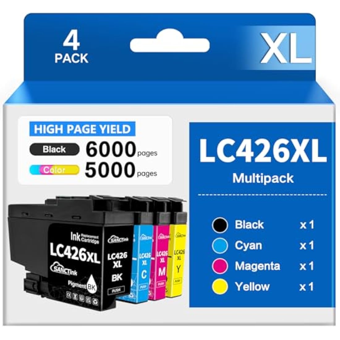 LC426-XL LC-426XL 6000/5000 Pages (High Yield) Ink Cartridges Replacement for Brother LC-426XL LC-426 426XL Compatible for Brother MFC-J4335DW MFC-J4340DW MFC-J4535DW MFC-J4540DW cartridges, 4 pack