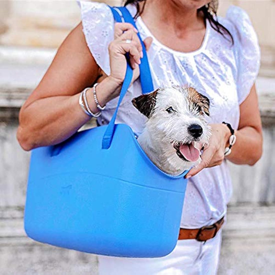 Ferplast Carrier bag for small dogs WITH-ME, EVA, Soft rubber plastic, washable, Adjustable handles, Safety belt included, 21.5 x 43.5 x h 27 cm Dove grey