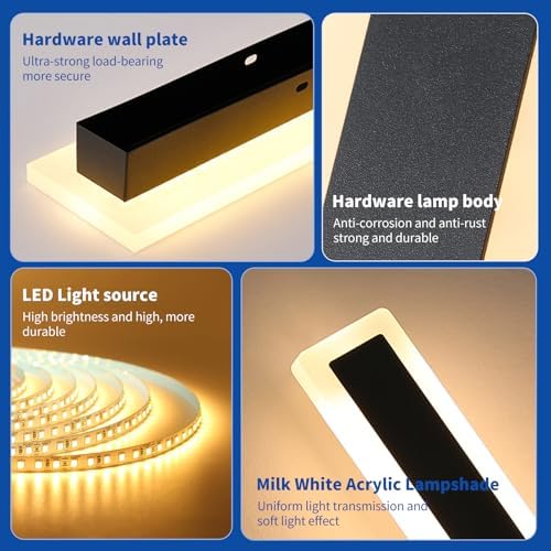 Mikeru 80cm Outdoor Wall Light, 2 Pack 3000k Warm White Modern Long Wall Light, IP65 Waterproof Outdoor Porch Wall Sconce, Acrylic Outside Wall Sconce for Garden, Garage, Patio, Balcony