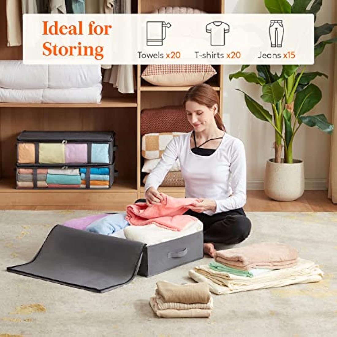 Lifewit 40L Under Bed Storage Containers 6 Pack, Foldable Clothing Storage Bags with Front Clear Window, Closet Organizers and Storage for Towels, Clothes, Blankets, Grey
