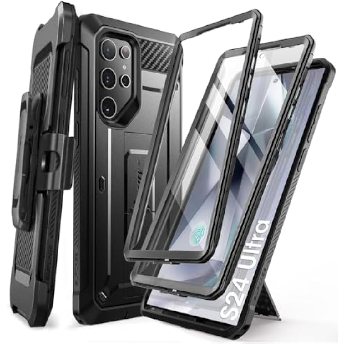 SUPCASE Unicorn Beetle Pro for Samsung Galaxy S24 Ultra Case with Stand, [2 Front Frame] 360 Full-Body Shockproof Belt-Clip & Kickstand Case with Screen Protector Phone Case for S24 Ultra, Black
