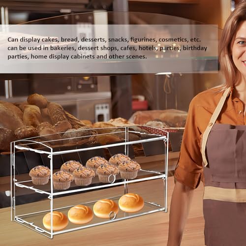 BAOSHISHAN Acrylic Pastry Display Cabinet Clear Cake Display Case 2-Tier Food Display Counter for Display Pastry Cup Cake Donut with Cake Serving Tong 20“Lx9.5“Wx10.2“H