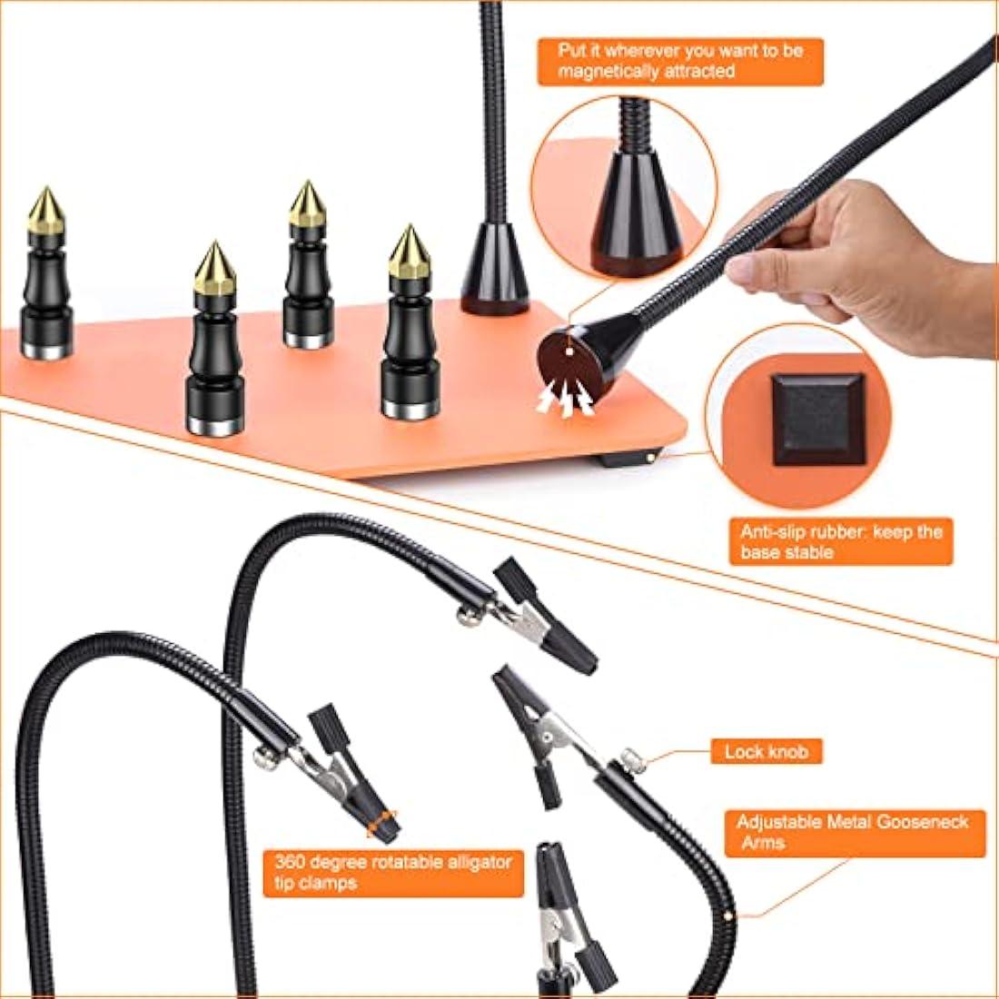 Preciva Magnetic Helping Hands Soldering, Welding Third Hand Tool, Flexible Solder Holder Auxiliary Clamp with Adjustable Clips, Stainless Steel Base for Repair, Crafts