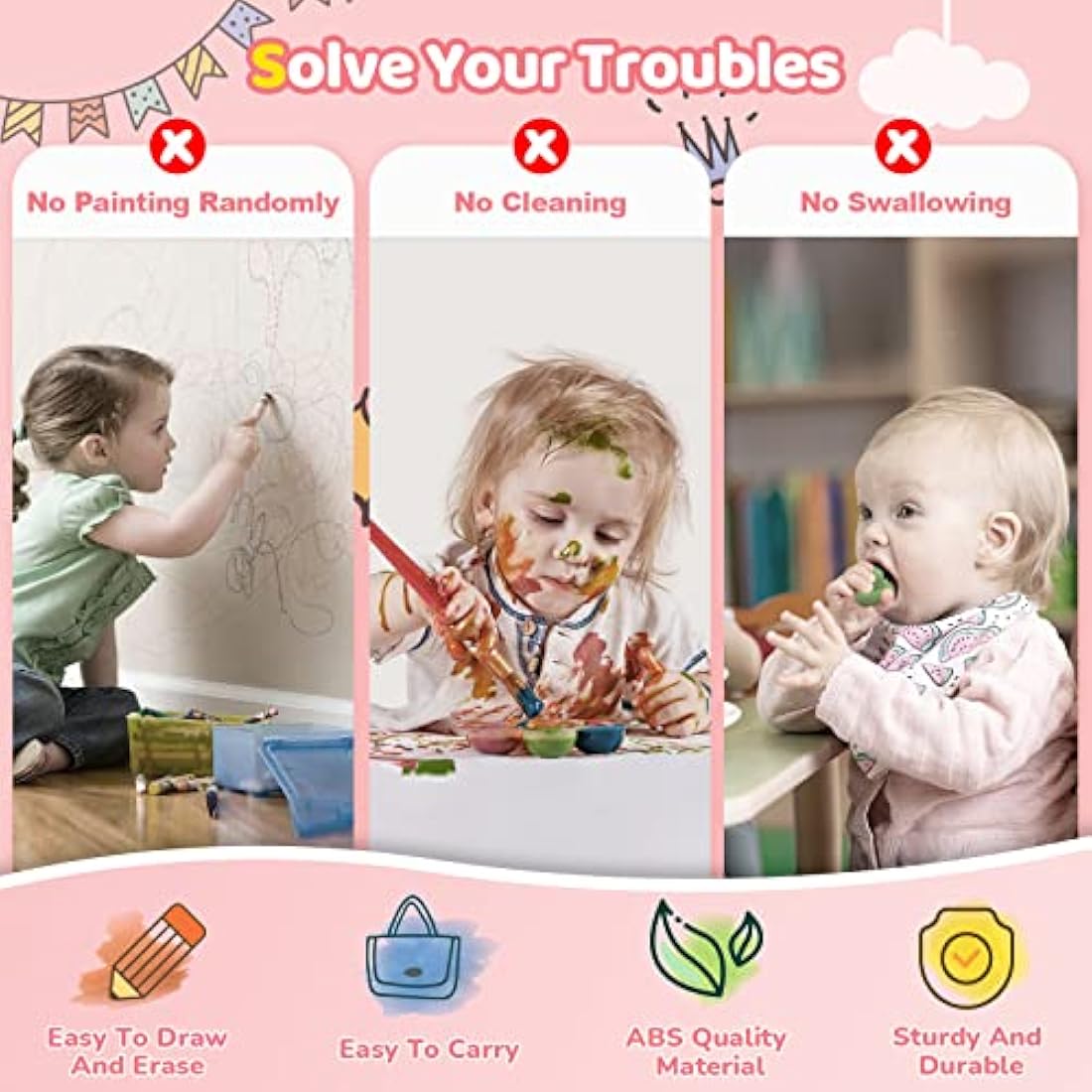 Kikidex Magnetic Drawing Board, Toddler Girl Toys for 1-2 Year Old, Doodle Board Pad Learning and Educational Toys for 1 2 3 Year Old Baby Kids Birthday Gift (Pink)