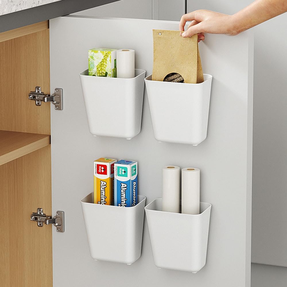KARBAG Kitchen Cabinet Door Storage Box, Self-Adhesive Wall Mounted Storage Box Wrap Organizer Container Storage Organizer Space Saving for Small