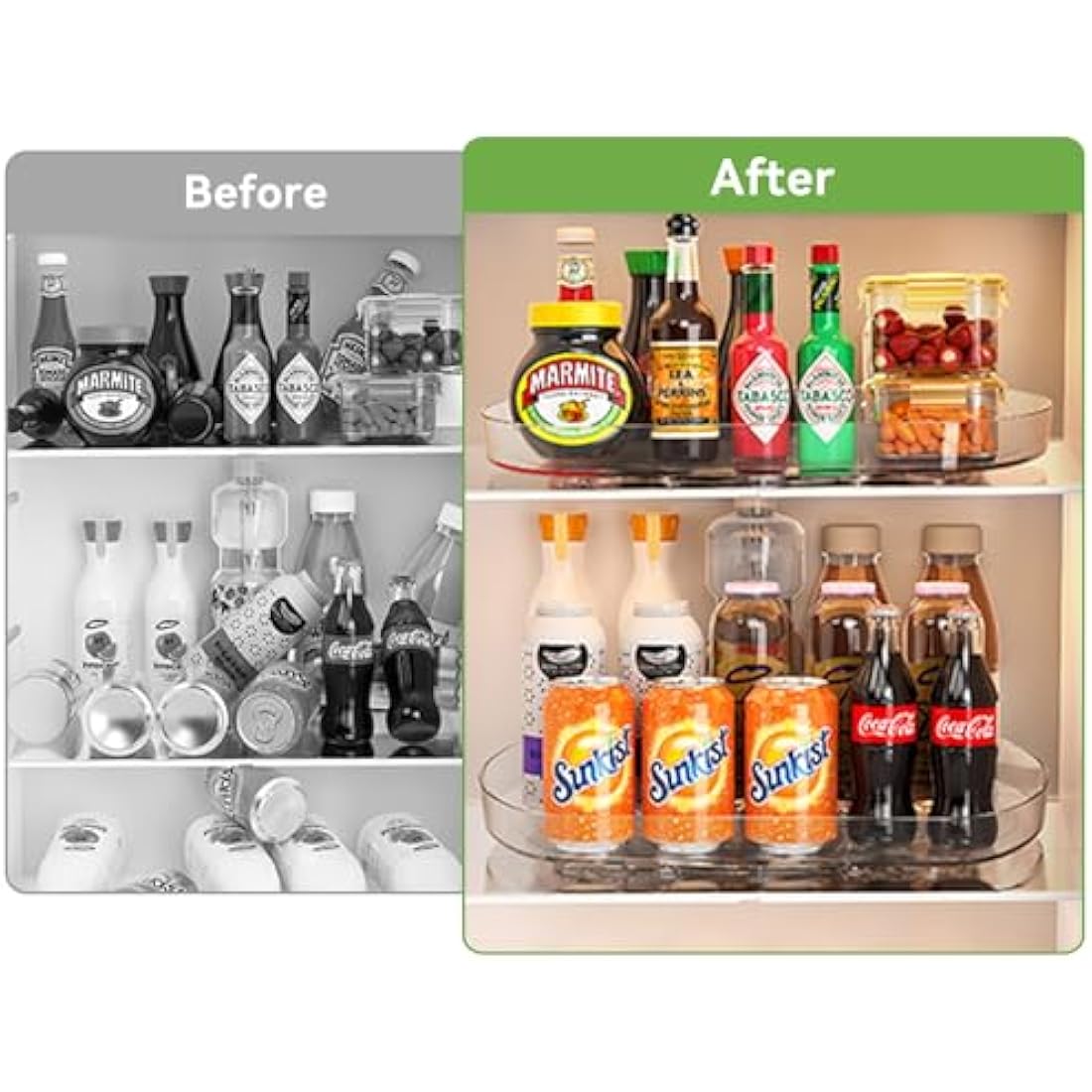 Voova Lazy Susan Turntable Organiser for Fridge, 360°Rotating Refrigerator Fridge Storage Organizer, 15.57'' Clear Rotating Lazy Susan Cupboard Organiser for Cabinet, Table, Kitchen, Pantry (2 Pack)