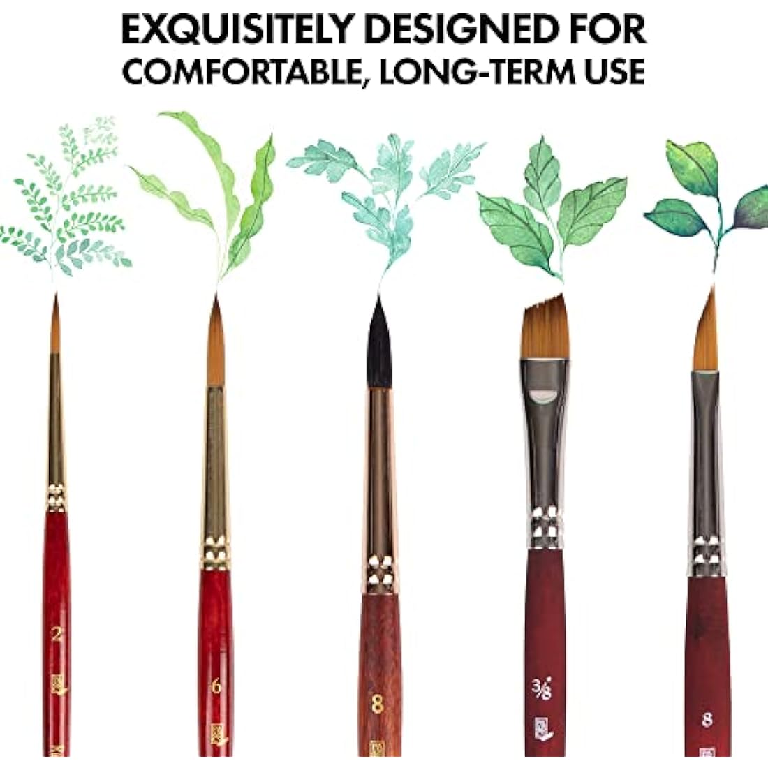 Princeton Watercolour Floral Set, 5 x Mixed Brushes, Watercolour, Short Handle, for Professionals & Students
