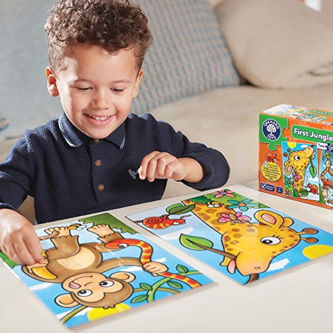 Orchard Toys First Jungle Friends Jigsaw Puzzle, 12-Piece Jigsaws, Two Puzzles in a Box, Perfect For Kids Ages 2+, Develops Hand-Eye Coordination