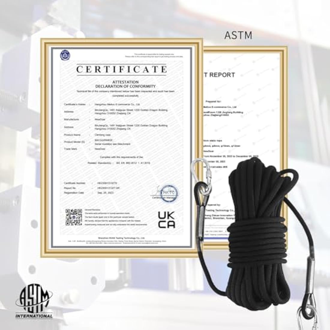 NewDoar 18KN Static Climbing Rope 10mm Accessory Cord Equipment 33FT(10M) 66FT(20M) 98FT(30M) 165FT(50M) Escape Rope with 2 Carabiners for Ice Climbing Fire Rescue Rope Safety Rope