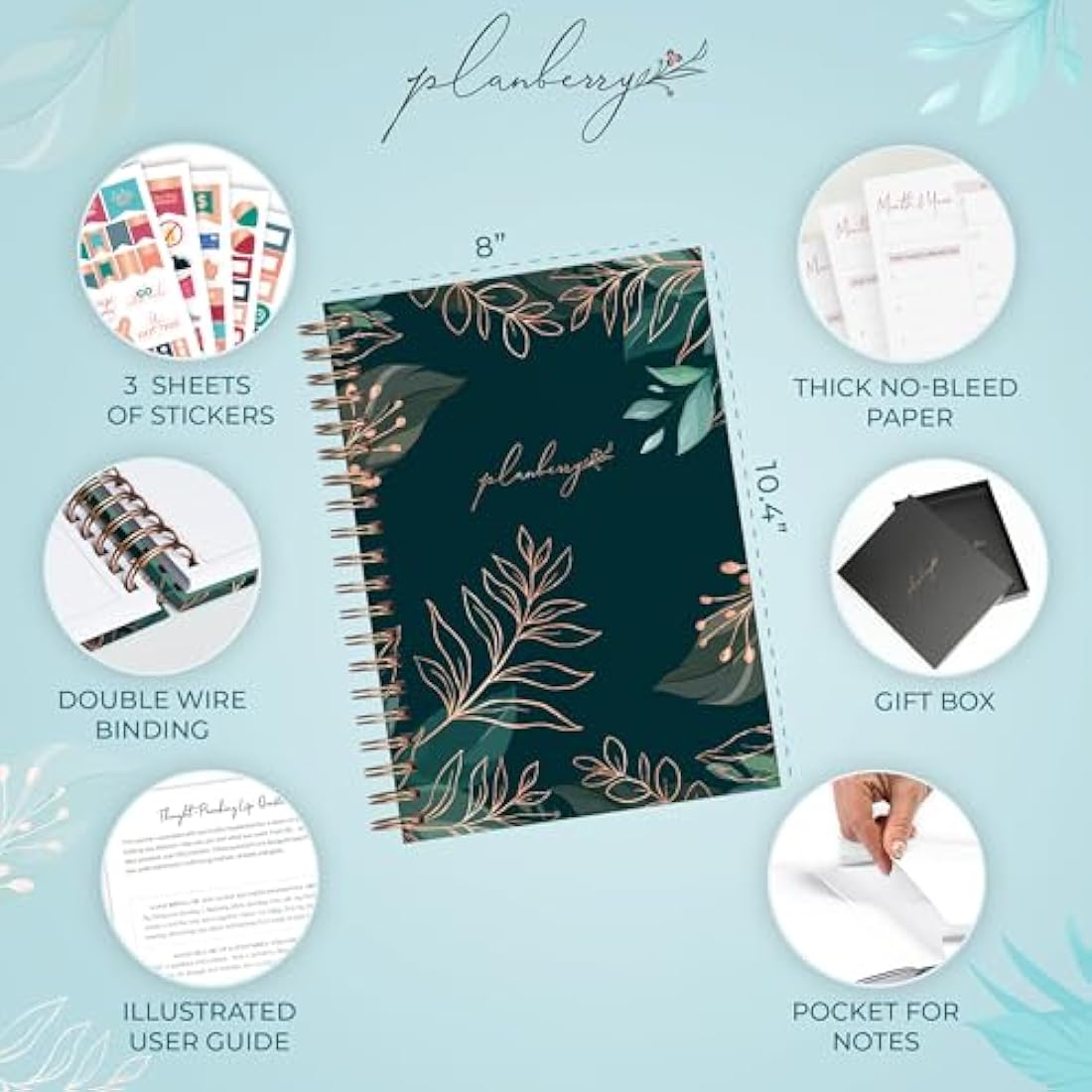 PLANBERRY Large Hourly Schedule Planner Premium – Undated Organizer for Productivity, Time Management & Budget, 20x27cm (Green Pastures)