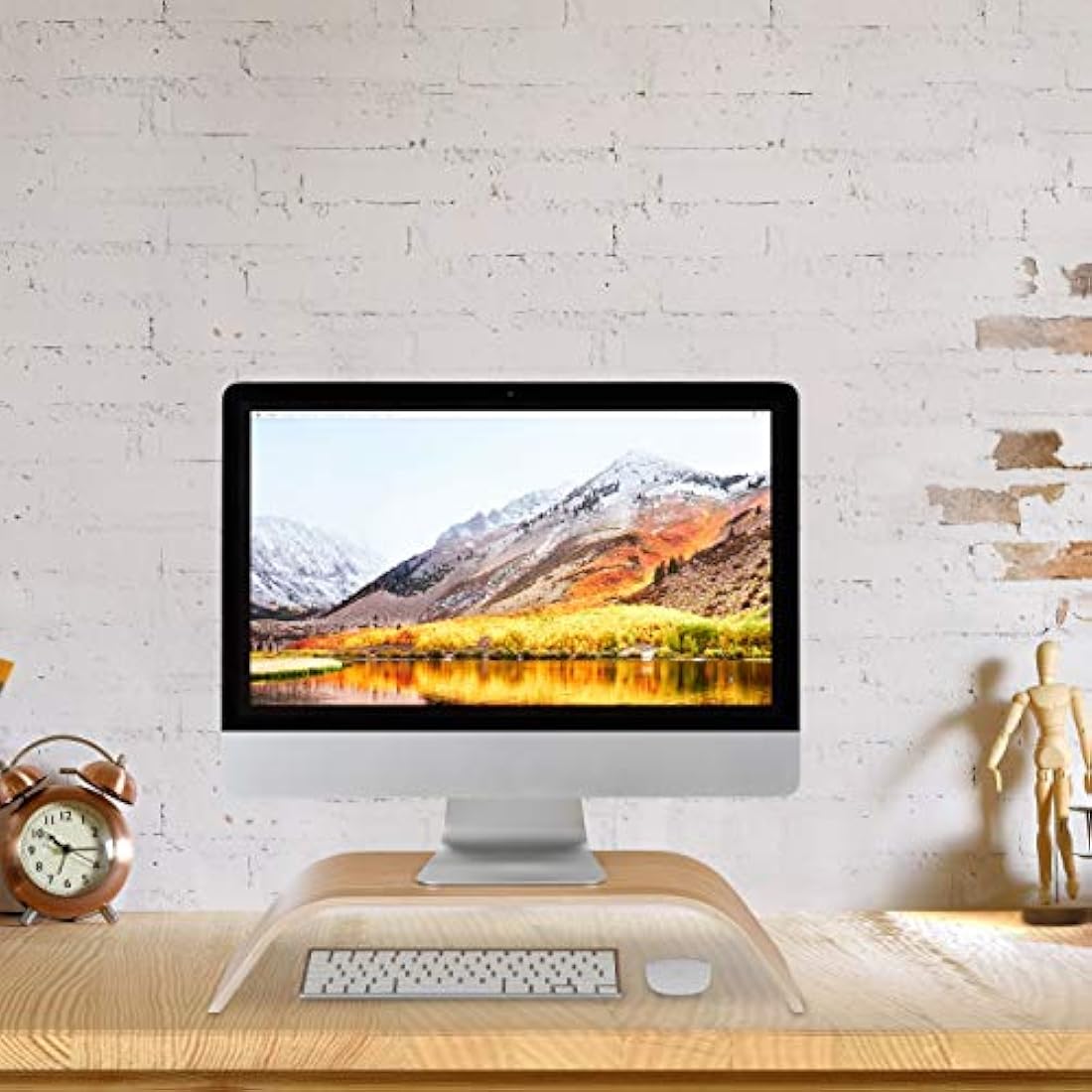 relaxdays Bamboo Display Stand, Curved Desk Display Riser, Ergonomic, HWD 10x52.5x24 cm, Natural