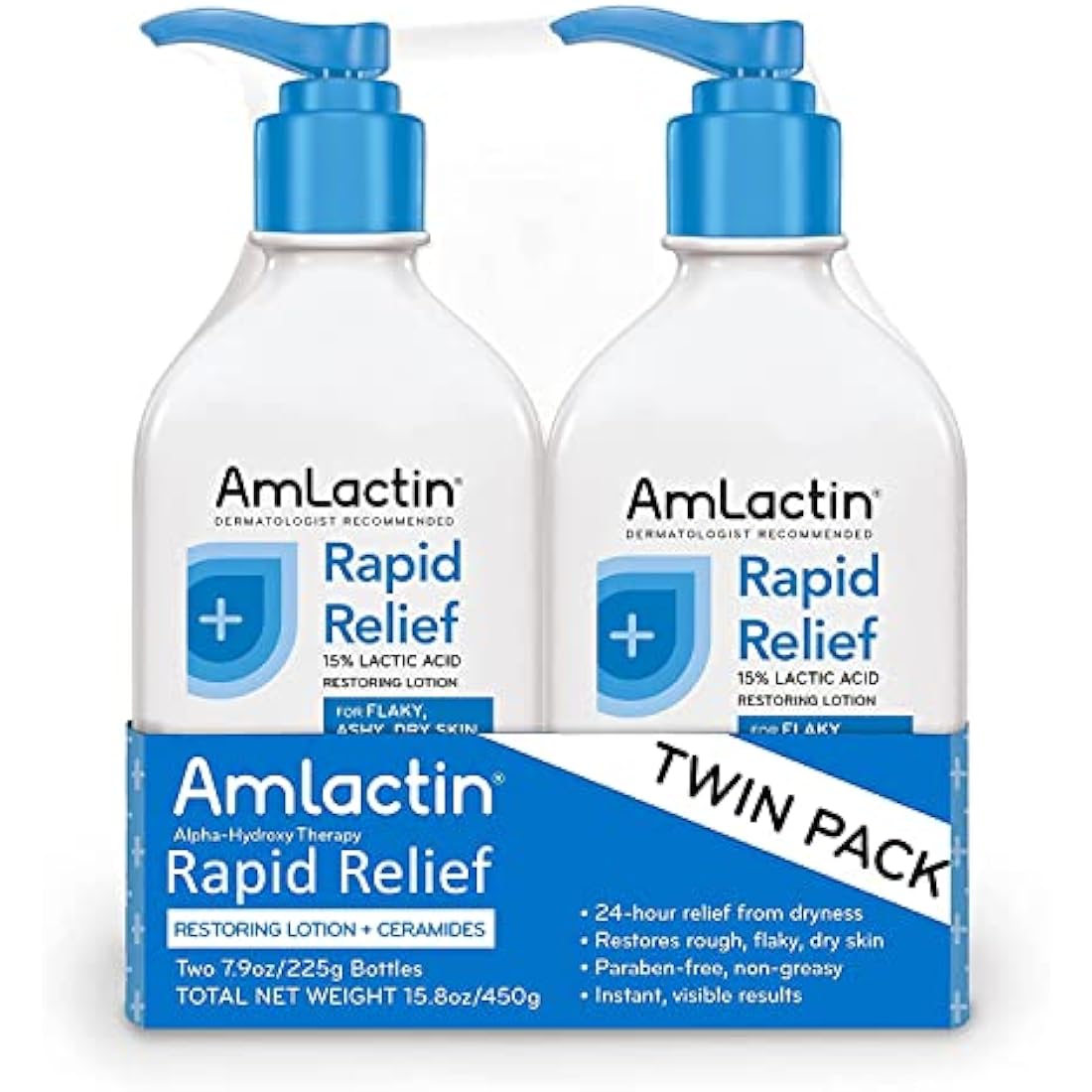 AmLactin Rapid Relief Restoring Lotion + Ceramides Twin Pack, (2) 7.9 Ounce Bottles, Paraben Free