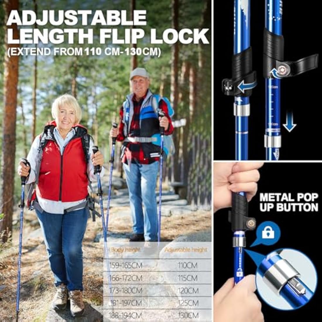 COVACURE Walking Poles - 2 Pack Lightweight Collapsible Walking Sticks for Hiking, Camping & Backpacking- 7075 Aluminum Foam Grip & Padded Strap