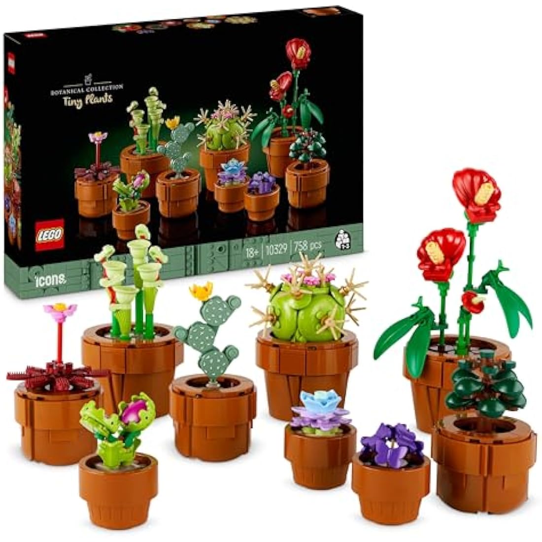 LEGO Botanicals Tiny Plants Set - Gifts for Mothers with 9 Potted Artificial Plants for Indoors incl. Faux Cactuses & Red Anthurium - House Warming Presents & Home Decor - 10329