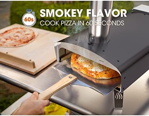 Mimiuo Outdoor Wood & Pellet Fired Pizza Oven for Garden, Black Coated Classic W-Oven Series with Pizza Stone & Foldable Pizza Peel