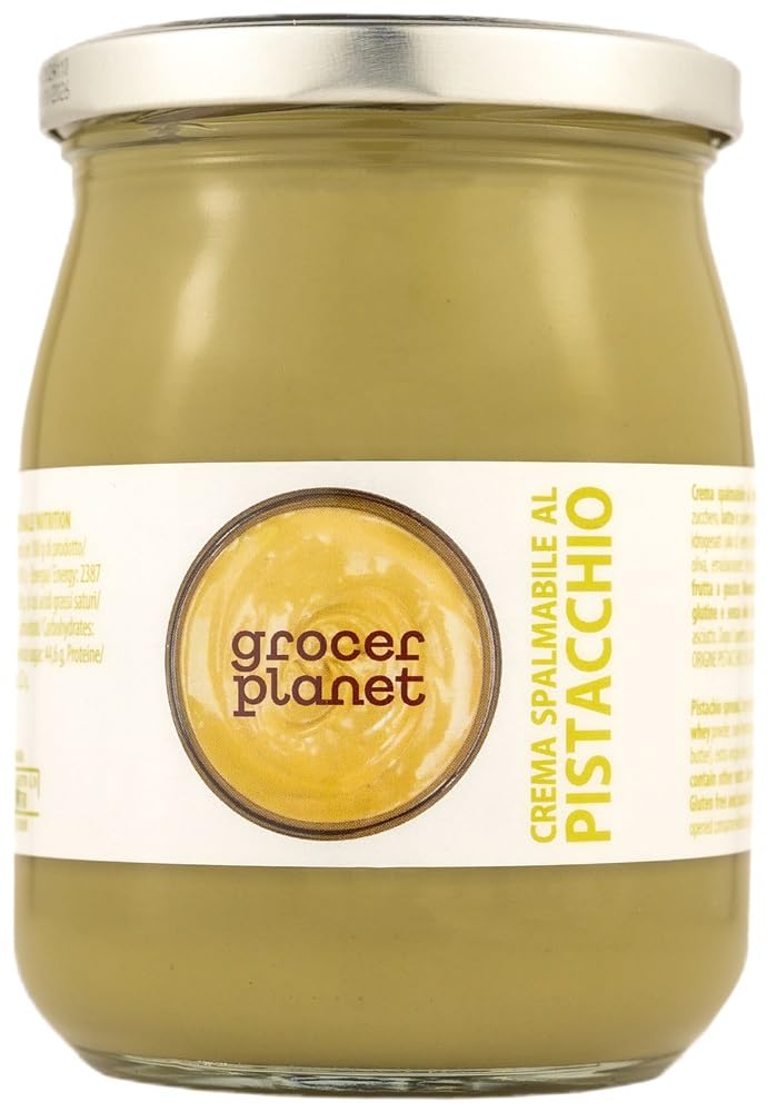 Grocer Planet - Sweet Spreadable Pistachio Cream (600g) | With 45% Mediterranean Pistachios | Italian Food Gourmet | Suitable for Breakfasts &