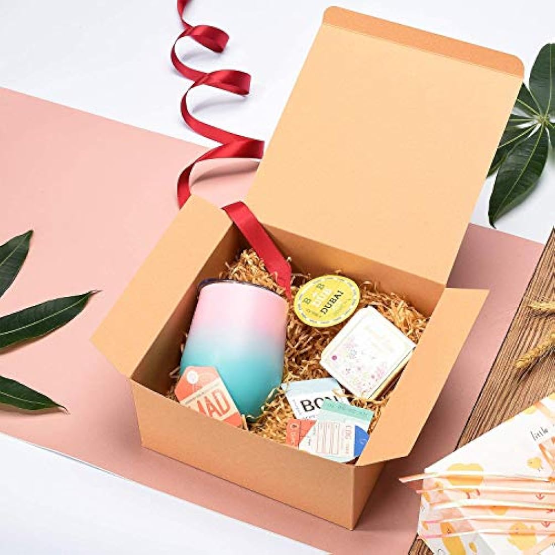 Switory 25pc Present Boxes with Lids, 20x20x10cm, Kraft Paper Gift Boxes for Crafting, Cupcake, Cardboard Bridesmaid Proposal Box,Brown Wedding Favor, Gift Ornaments, Easy Assemble Boxes
