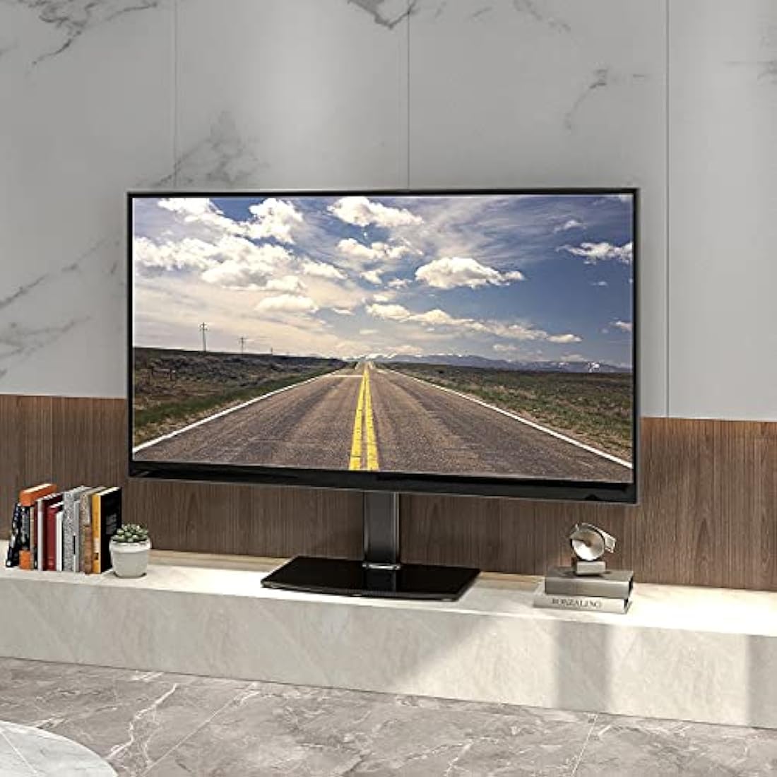 Universal TV Stand/Base Tabletop TV Stand with Wall Mount for 40 to 86 inch 5 Level Height Adjustable, Heavy Duty Tempered Glass Base, Holds up to 66kgs Screens, HT03B-003P