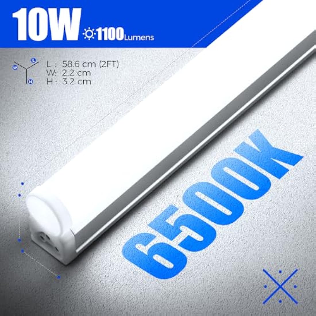 Barrina Led Batten Light 2ft, T5 1100lm 10W 6500K Super Bright White LED Garage Workshop Lighting,Wall and Ceiling Batten Lights 6-Pack