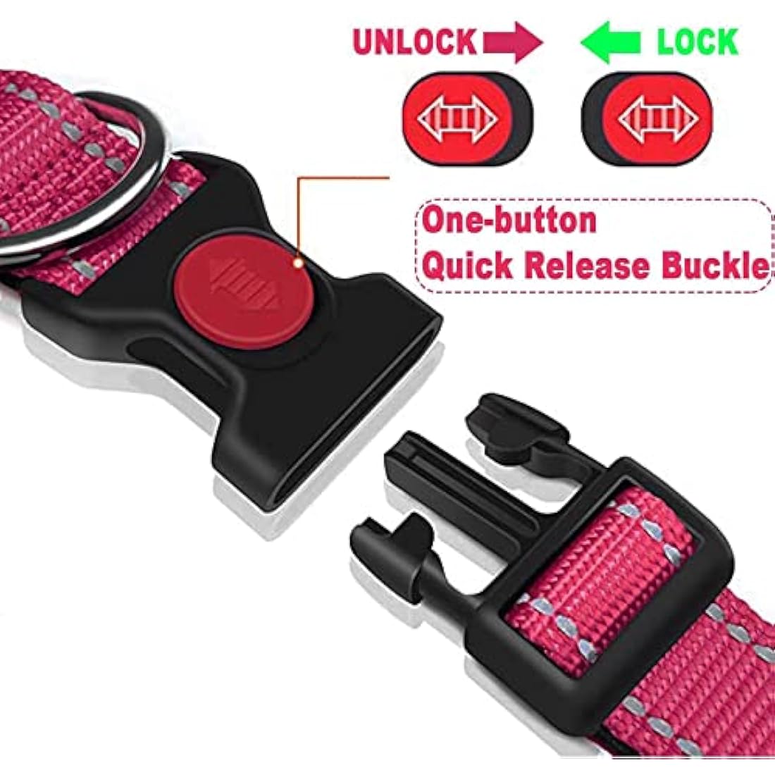 ATETEO Dog Collar, Reflective Adjustable Basic Dog Collar with Soft Neoprene Padding, Durable Nylon Pet Collars for Puppy Small Medium Large Dogs, Hot Pink, M: 13-19.7 inch
