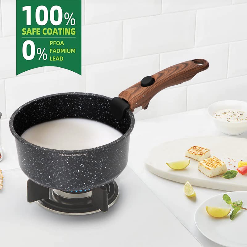 Kitchen Academy Non Stick Pots and Pans Set, Detachable Handle Induction Hob Pans Set,10 Piece Black Granite Cookware Set with Removable Handle