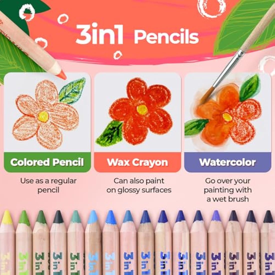 colozoo Gecko 3-in-1 Kids' Pencil Set | 48 Colouring Pencils with 2 Brushes, Sharpener, and Book for Ages 3 and Up | Ideal for Drawing and Colouring-Sets for Children