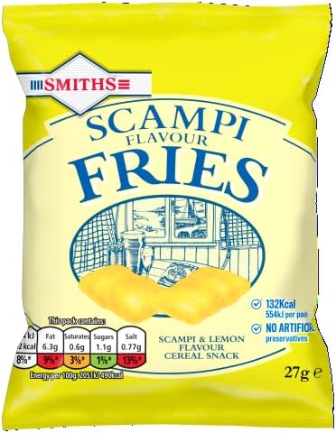 Smith's Savoury Selection Scampi & Lemon Fries 27g (Sheet of 24 Bags) - Scampi and Lemon Flavor Cereal Snack [Packaging may vary]