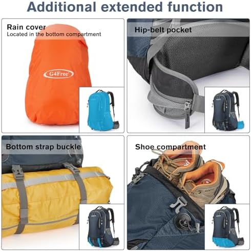G4Free Hiking Backpack 50L Waterproof Backpack with Rain Cover for Mountaineering Travel Camping Trekking Outdoor Sports for Men Women