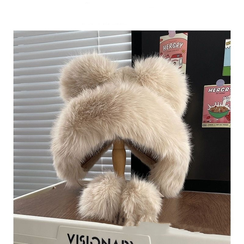 Thick Warm Earflaps Cute Big Head Circumference Fox Fur Ushanka