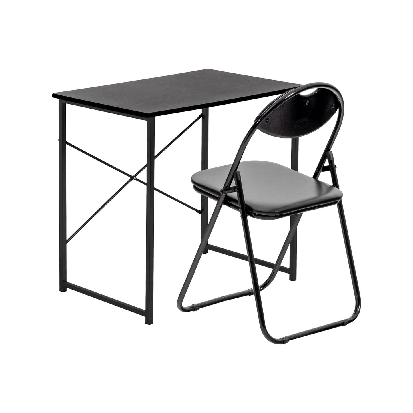 2pc Black Metal Industrial Office Desk & Chair Set