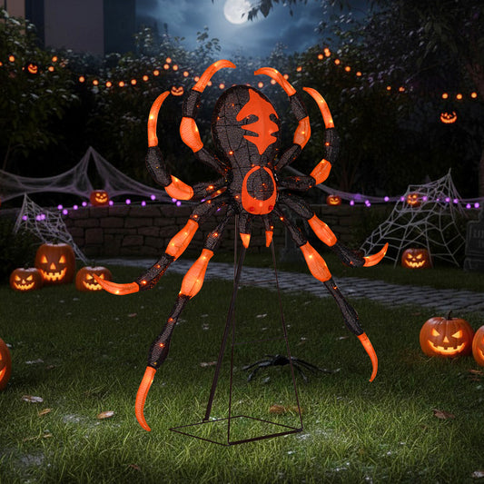 52inch Halloween Spider Decoration with 16 Flickering Warm White LEDs 64 Orange LEDs