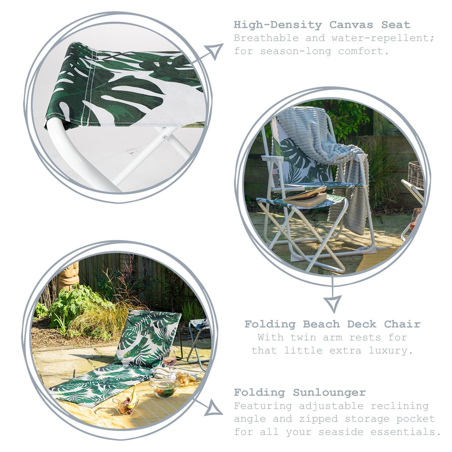 4pc Banana Leaf Folding Beach Chair & Lounger Set