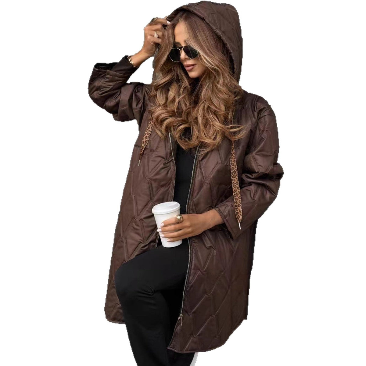Women's Casual Lightweight Diamond-Quilted Hooded Jacket