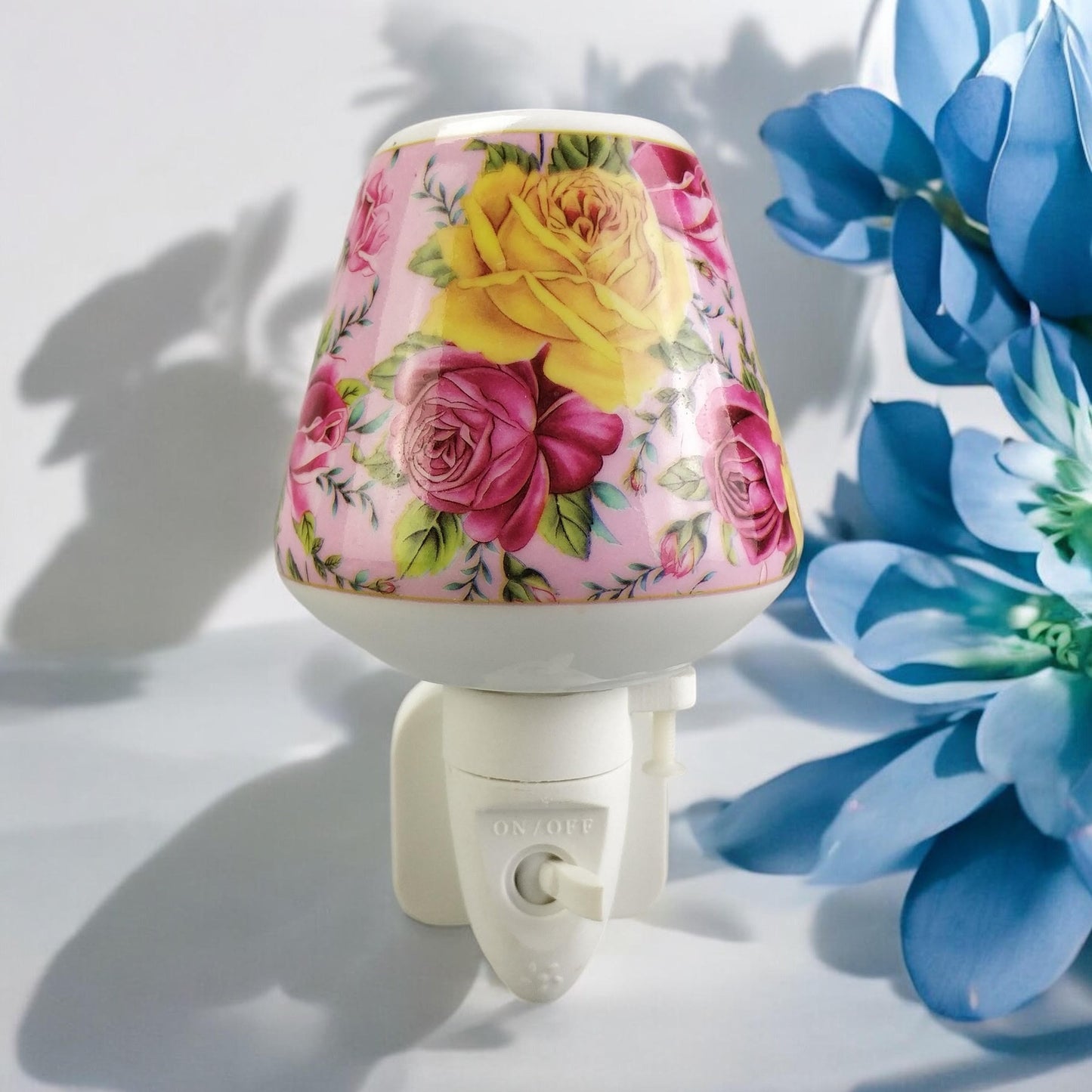 8 INCH FLORAL LED NIGHTLIGHT YELLOW  AND PINK ROSE