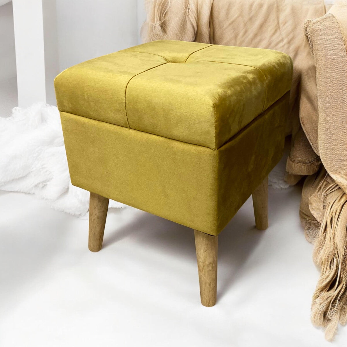 YELLOW WOODEN TRUNK FOOTSTOOL