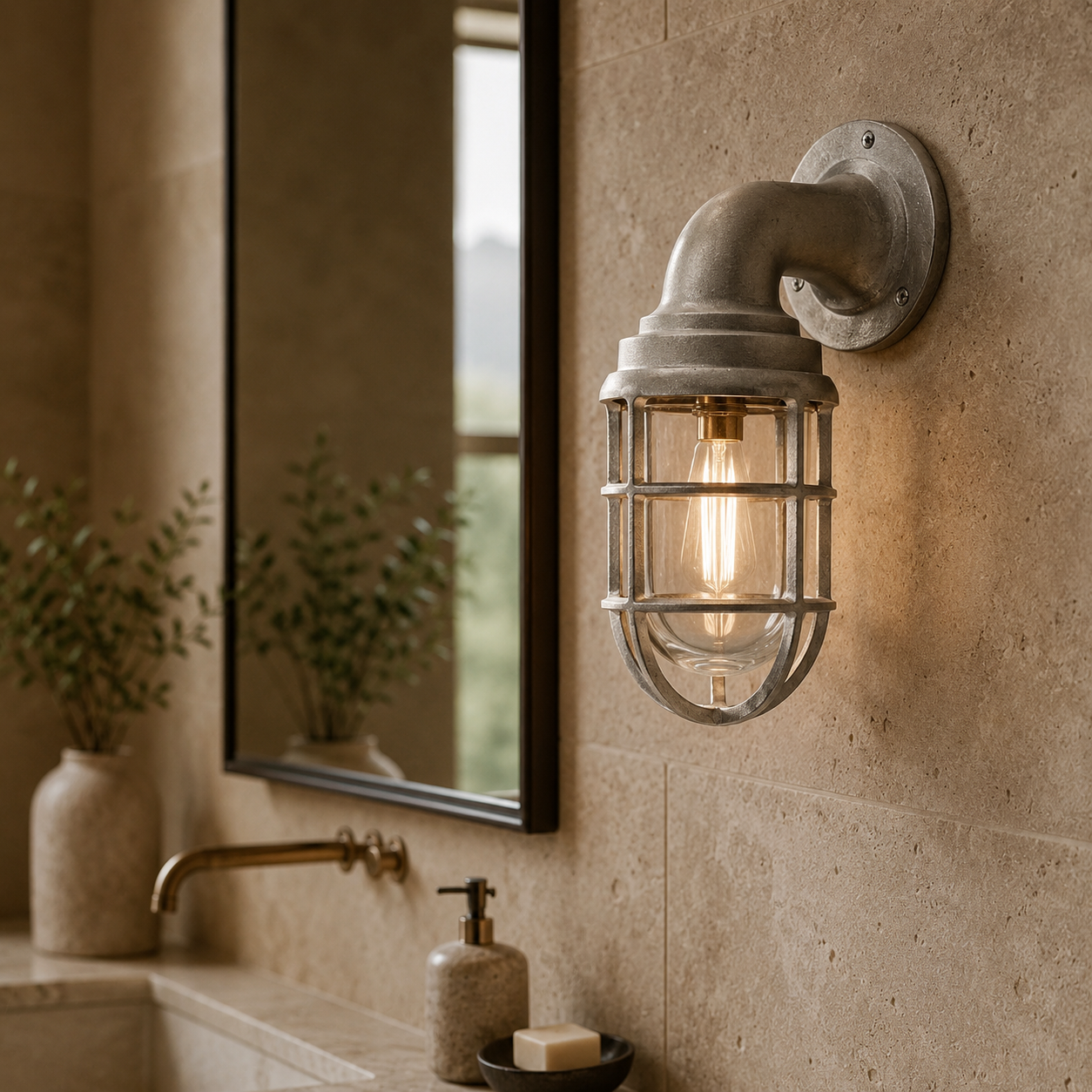 Beachamwell Raw Cast Swan Neck Wall Light - IP65