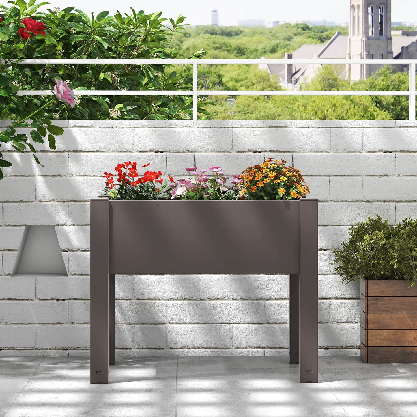 53L Raised Bed Grow Box with Water Level Monitor and Drainage Hole-White