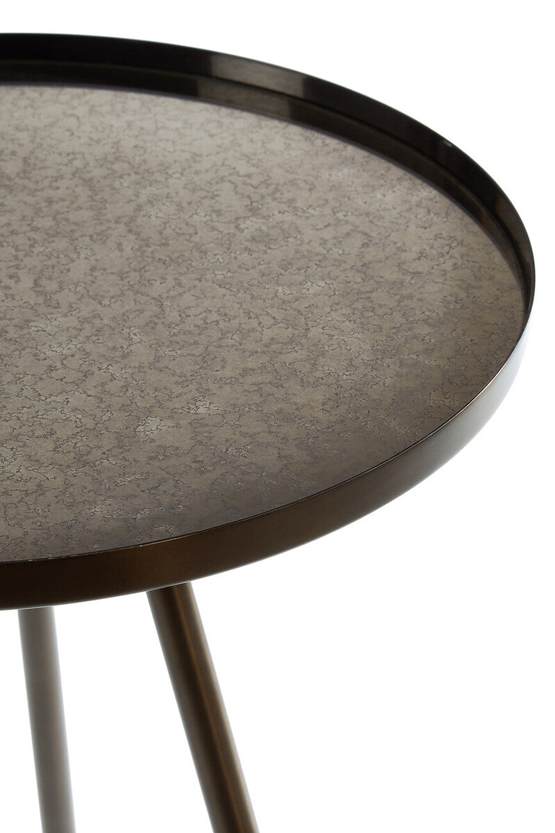 Corra Black Finish Side Table with Antique Glass Top