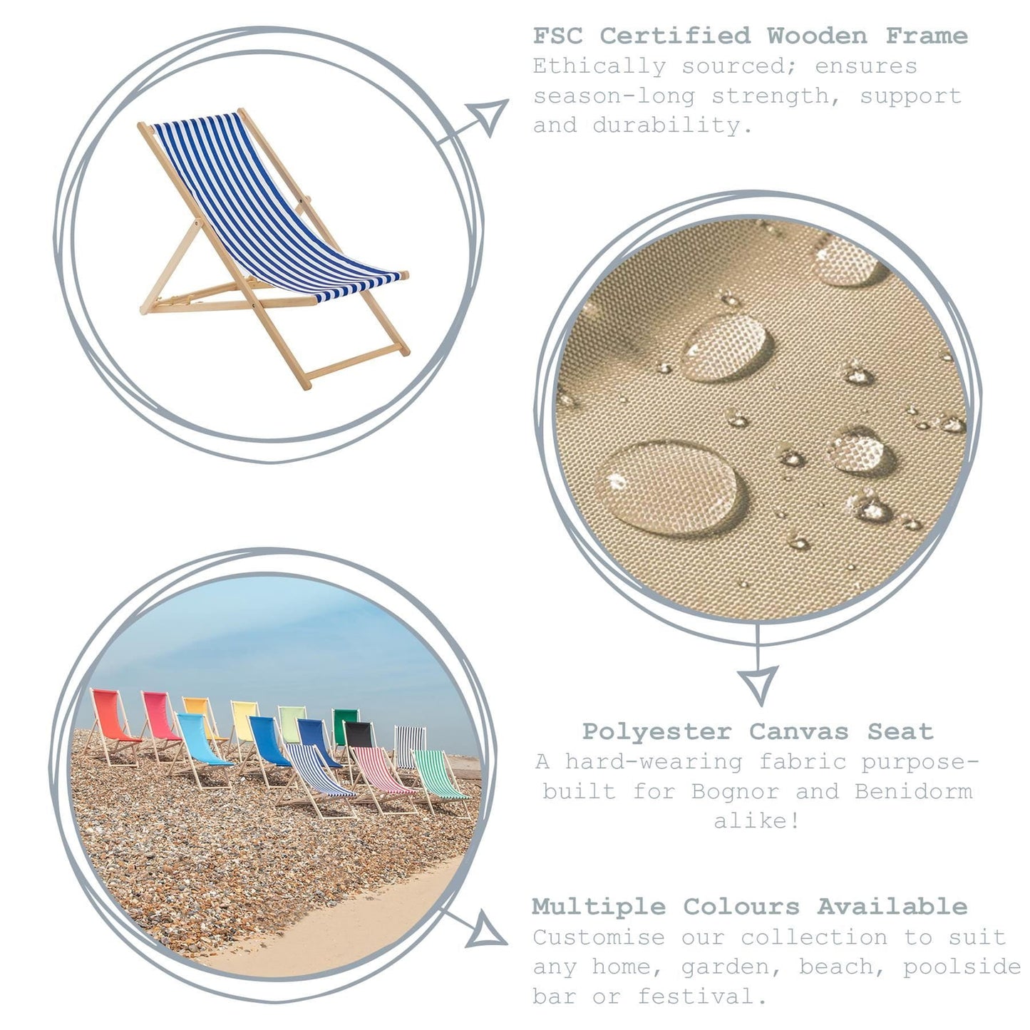 Sage Grey Stripe Folding Wooden Deck Chair