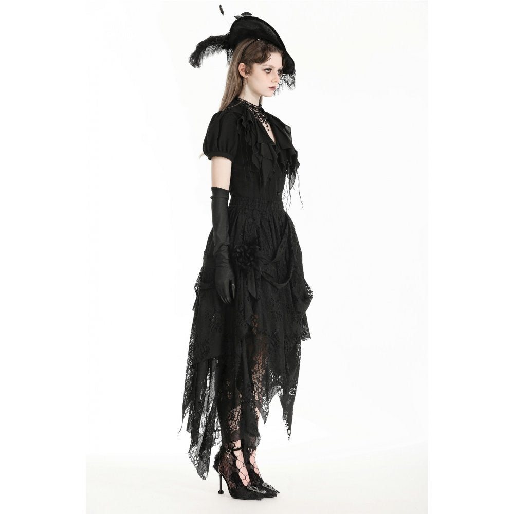 Dark in Love Abella Distressed Lace Midi Skirt