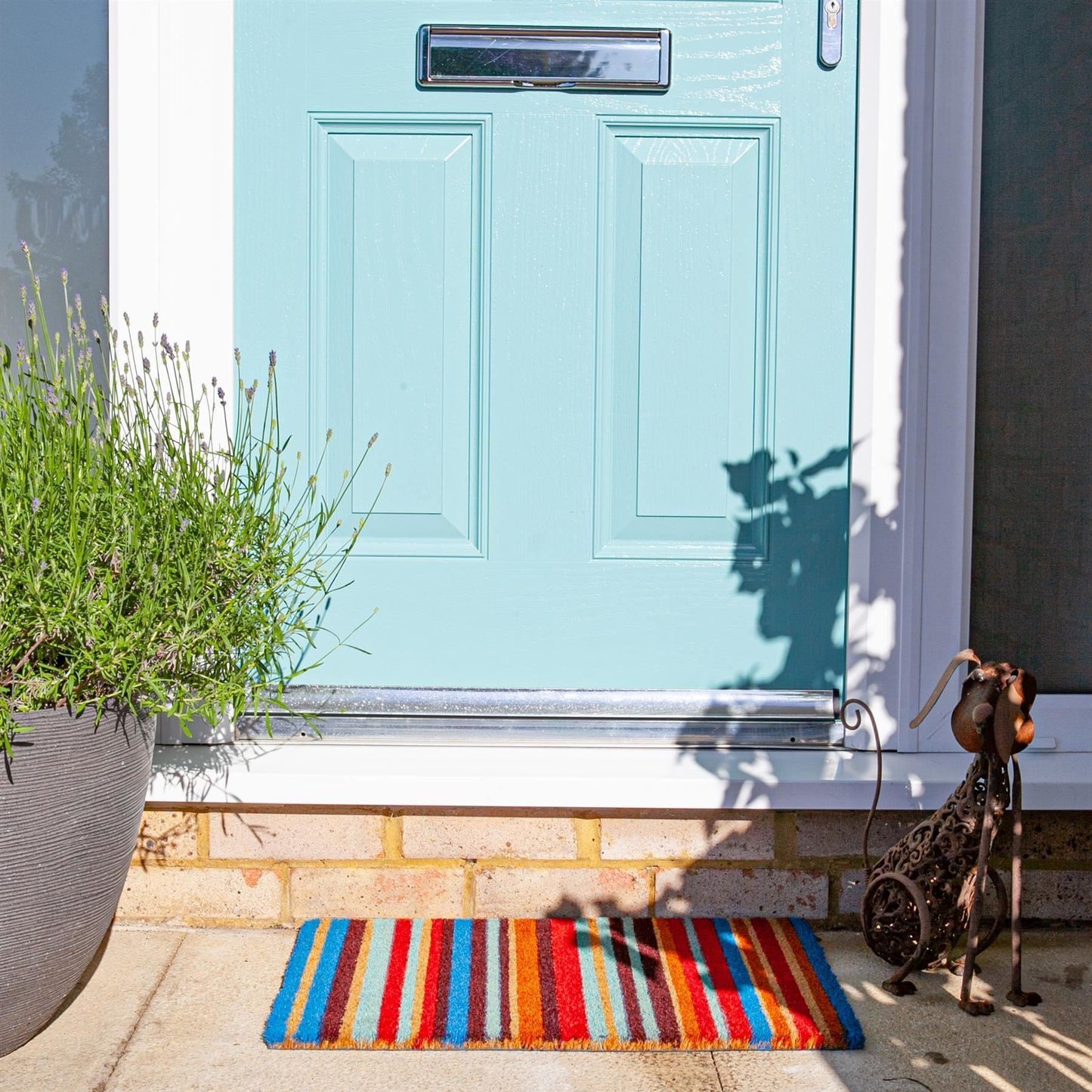 60cm x 40cm Multicoloured Pinstripe Coir Door Mat