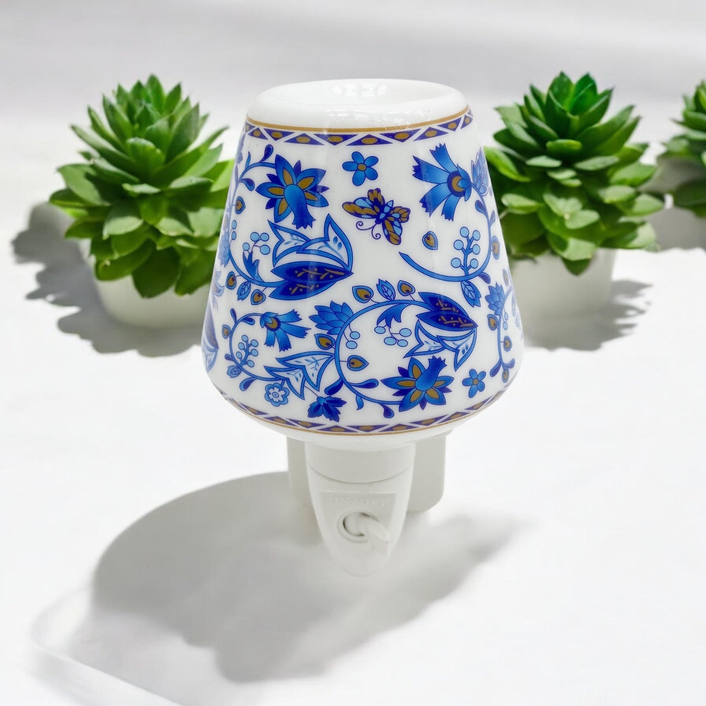 8 INCH FLORAL LED NIGHTLIGHT BLUE FLOWERS AND BUTTERFLIES