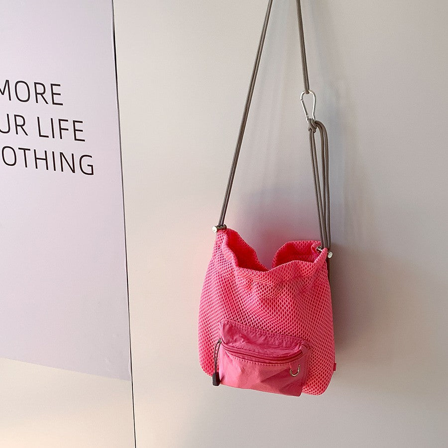 Small Mesh Drawstring Bucket Bag Fashion Cute Messenger Shoulder Bags For Women