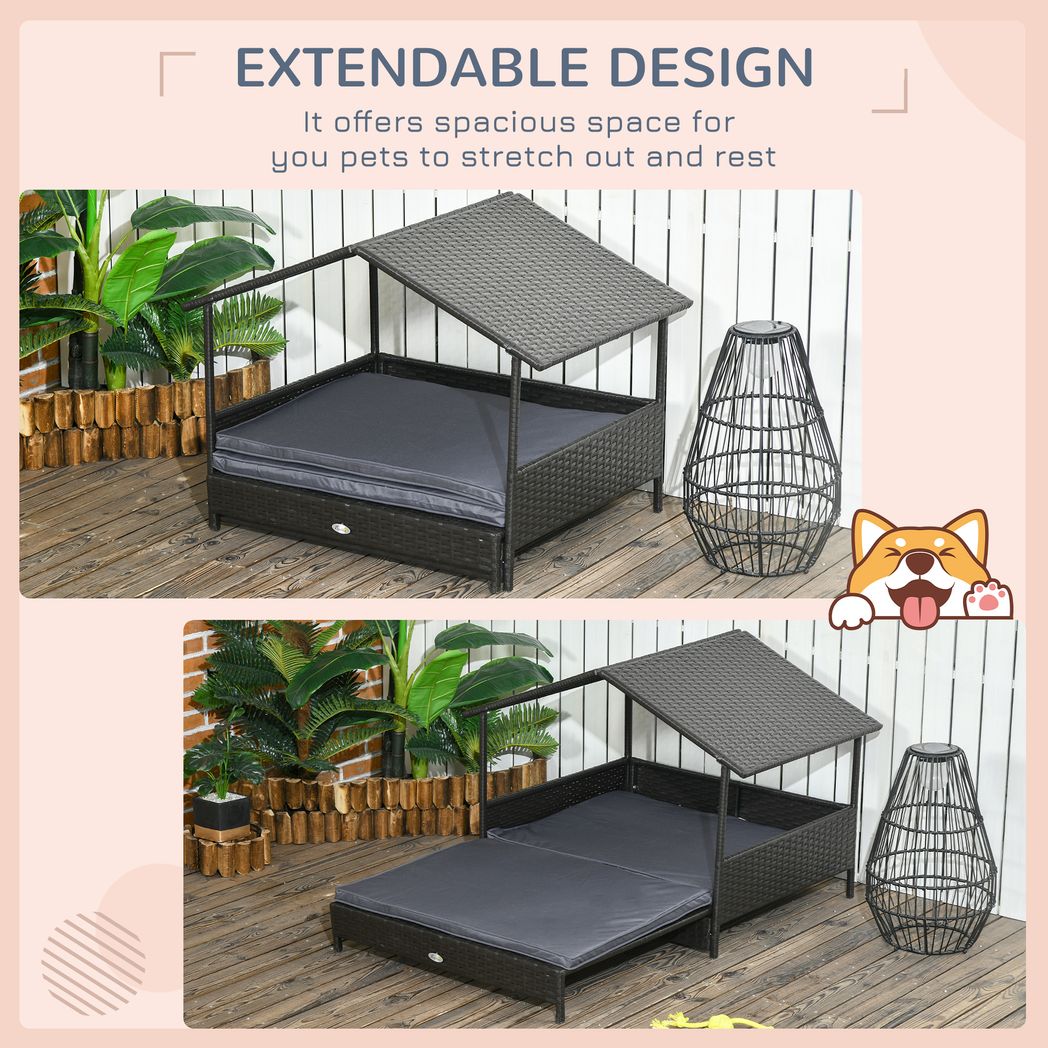 PawHut Extendable Rattan Dog House with Water-Resistant Roof, Cushion