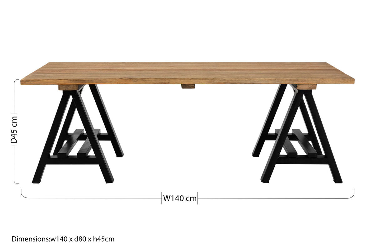 Hampstead Pine Wood and Black Metal Coffee Table