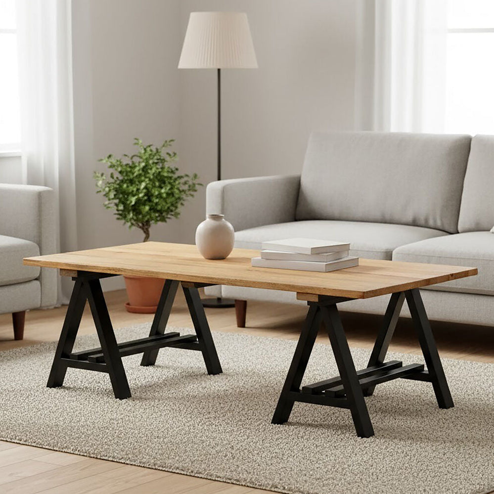 Hampstead Pine Wood and Black Metal Coffee Table