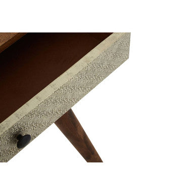 Natural Acacia Wood Console Table with Silver Metal Drawer Fronts | Boho