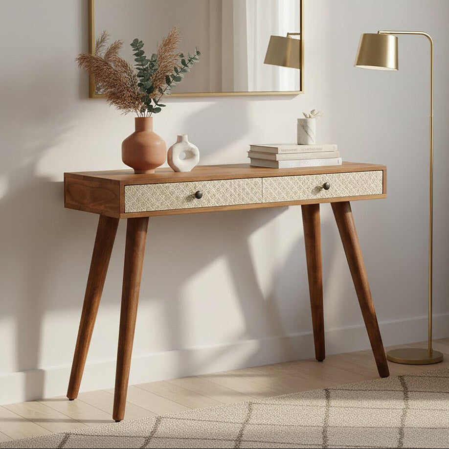 Boho Natural Acacia Wood 2 Drawer Console Table