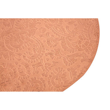 Boho Acacia Wood Side Table with Copper Finish Carved Top